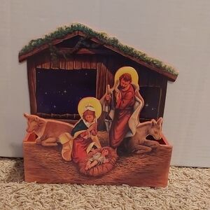 Rustic Wooden Nativity Scene Box